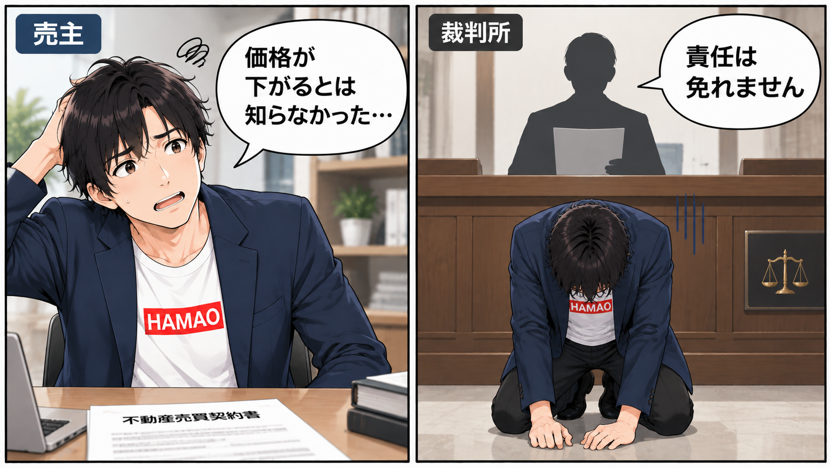 不動産価格への影響を知らなかったと主張する売主と裁判所判断の漫画