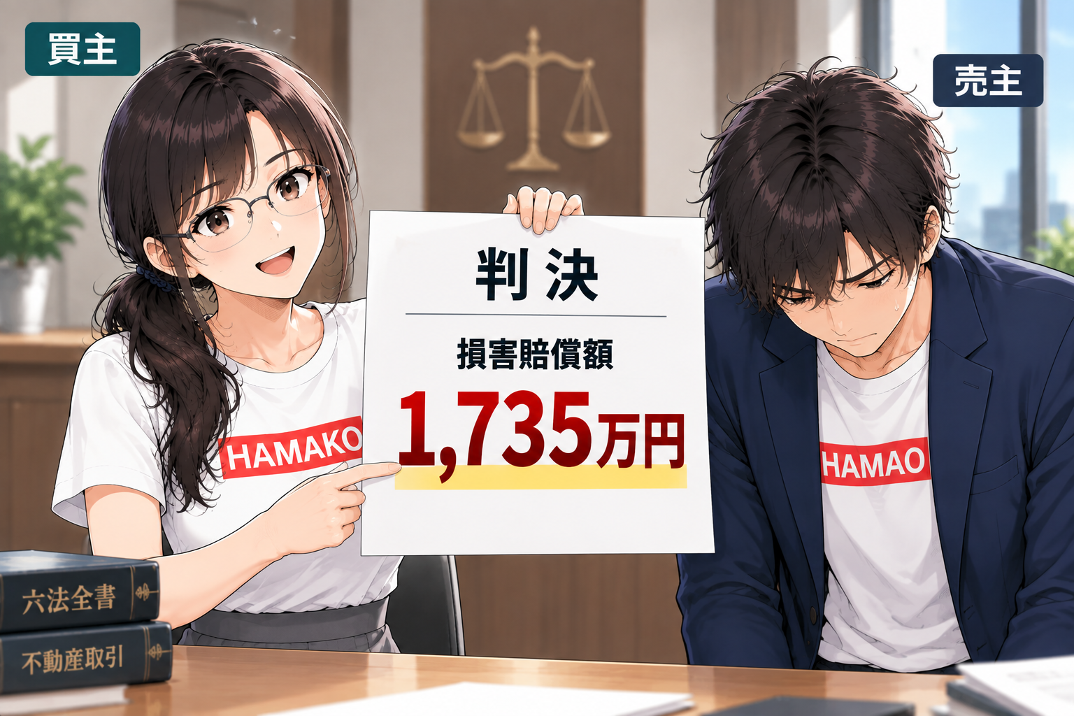 損害賠償額1,735万円の判決結果を示す漫画