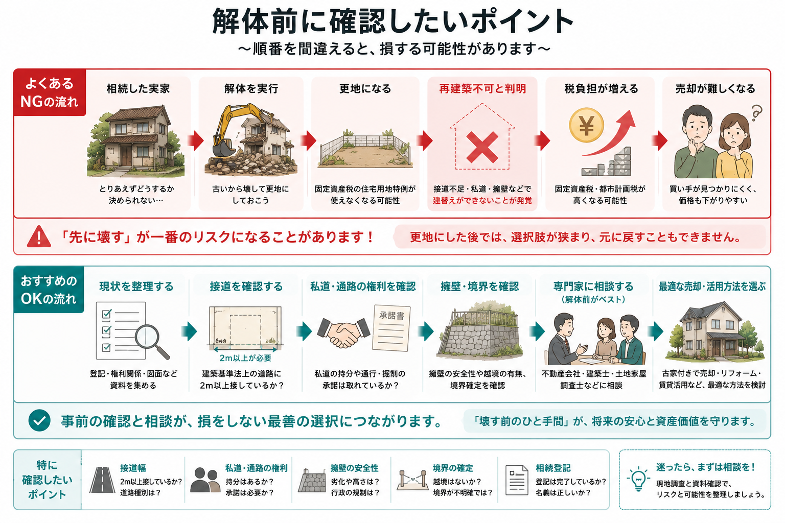再建築不可物件で解体前に確認したいポイントの流れ