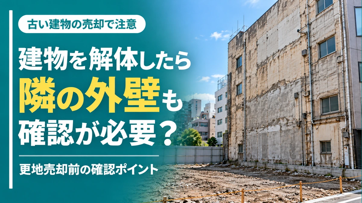 古い建物を解体した更地と、解体によって露出した隣接建物の外壁