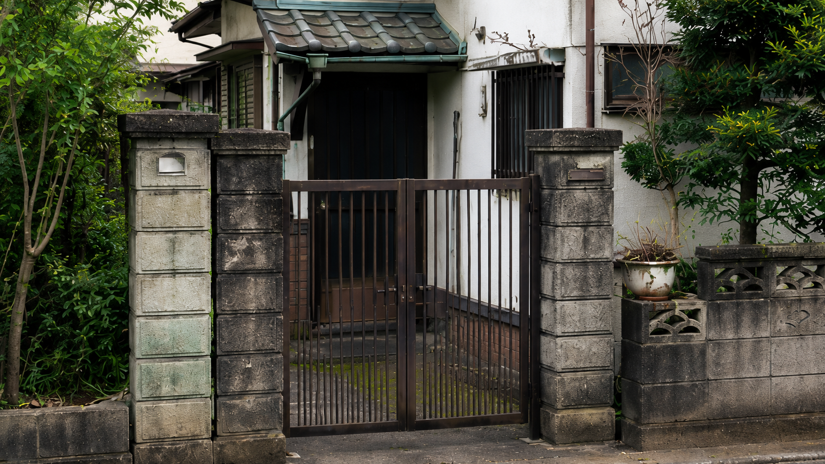 古い戸建ての門扉と玄関