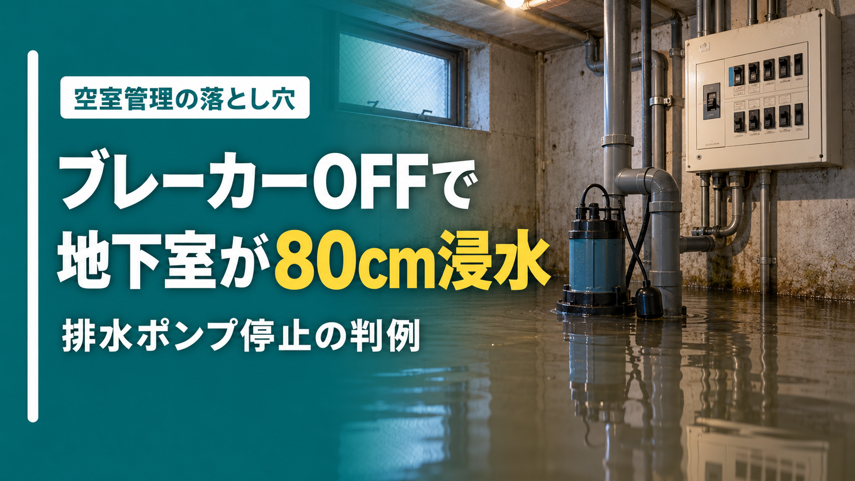 空室管理の落とし穴。ブレーカーOFFで地下室が80cm浸水した排水ポンプ停止の判例